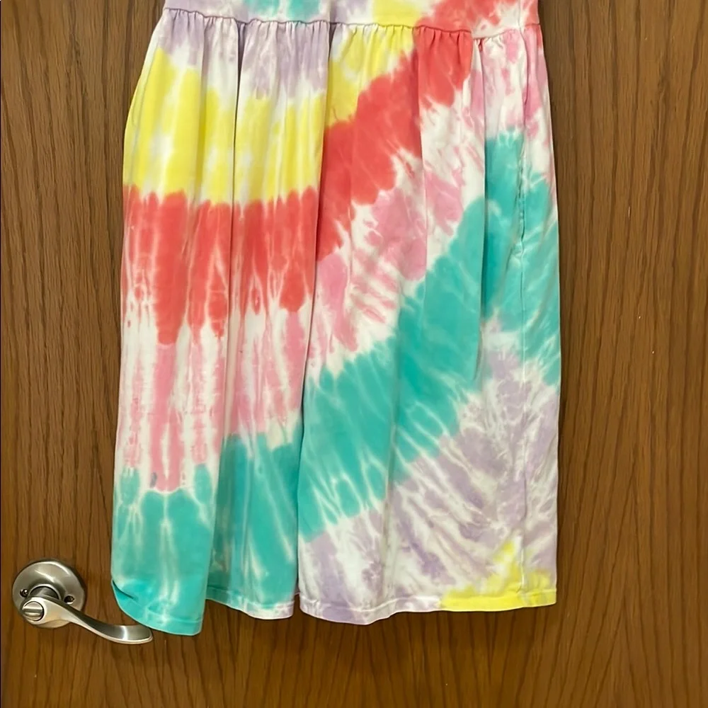 LANDS END UGC Girls Size Large Colorful Tie-Dye Short Sleeve Dress - Picture 3 of 8